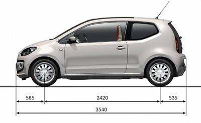
Prsentation des principales dimensions caractristiques de la Volkswagen Up!.
 